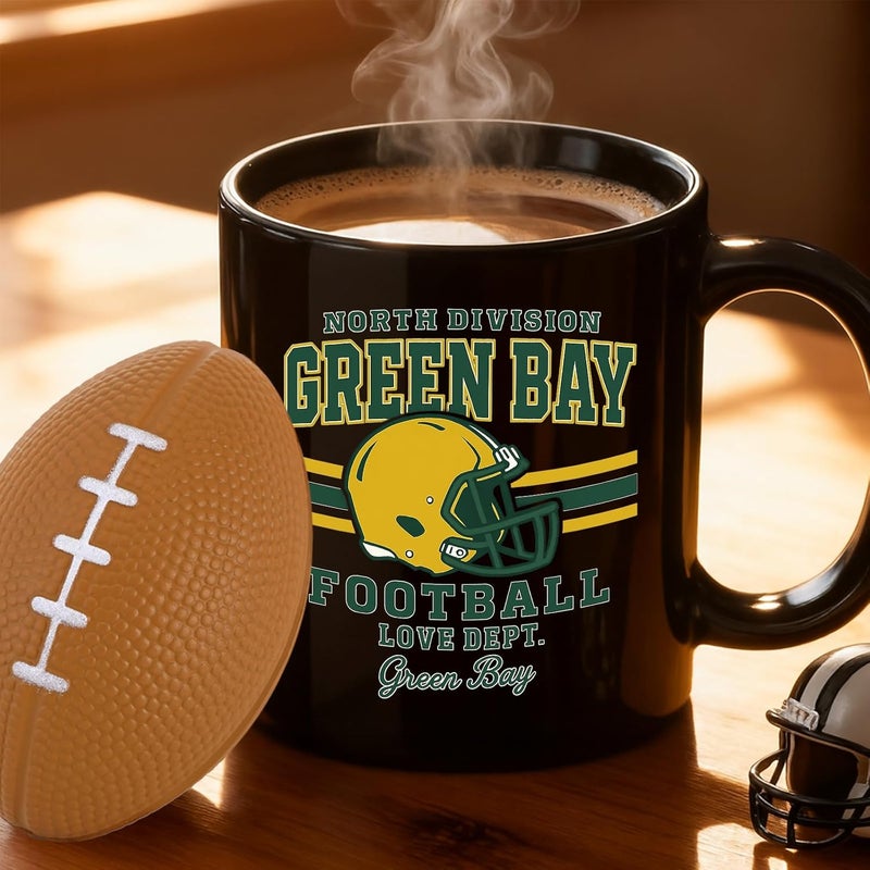 Kiraddle 2 in 1 Football Fan Ceramic Coffee Mug Cup Green Bay Themed Merch Shop Men Women Sport Stuff Gear Apparel Packer Team Decor Accessories Merchandise Dad Boyfriend Bf Birthday Christmas Cool Xmas Gift - Image 1